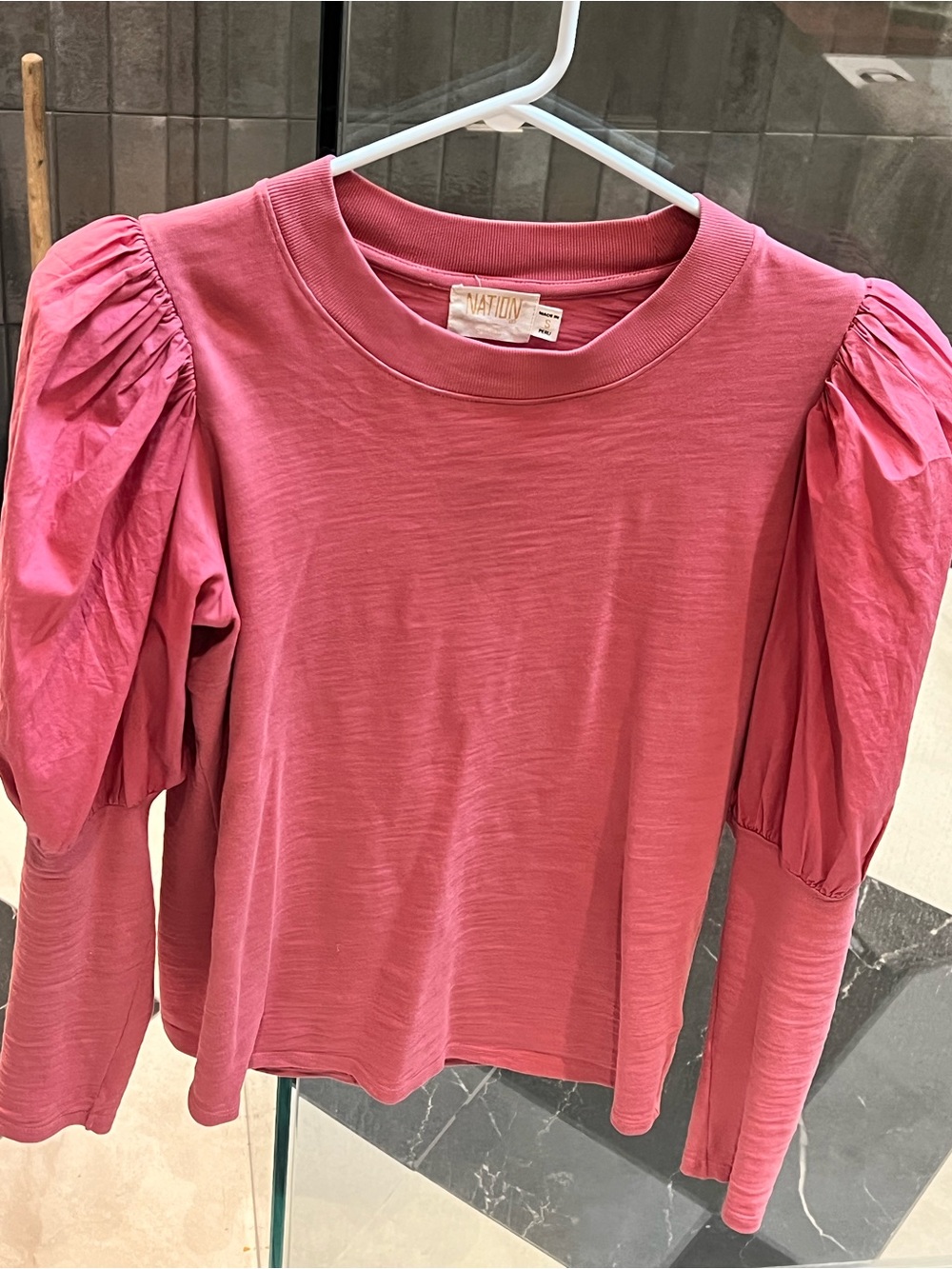 Puff-Sleeve Long Sleeve Tee in Rose Pink